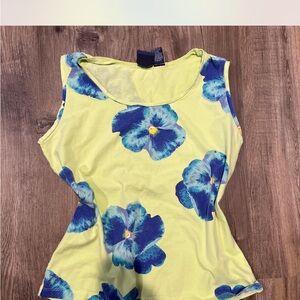Fitted Yellow and Blue Floral Tank Top